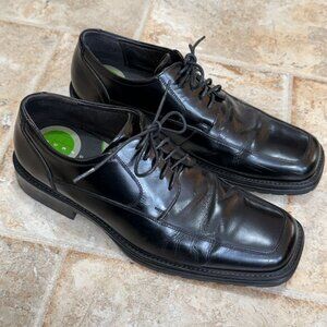 Mens Leather Oxford Dress‎ Shoes 11.5M Black Square Toe Lace-Up Rubber Sole